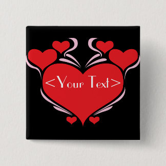 Bóton Quadrado 5.08cm Desenho de Corações Personalizáveis, <Your Text>