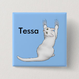 Bóton Quadrado 5.08cm Desenho de desenho de gato branco arranhando e ras