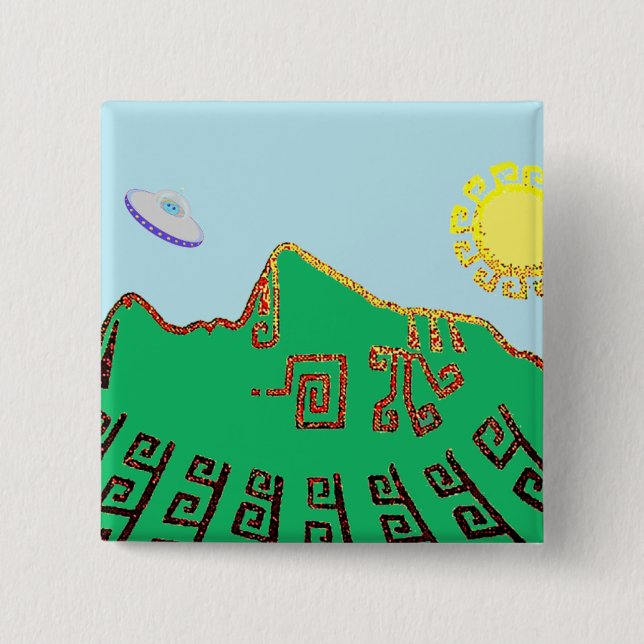 Bóton Quadrado 5.08cm Desenho de Machu Picchu Peru (Frente)
