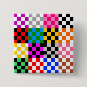 Bóton Quadrado 5.08cm Desenho de padrão xadrez colorido em patchwork