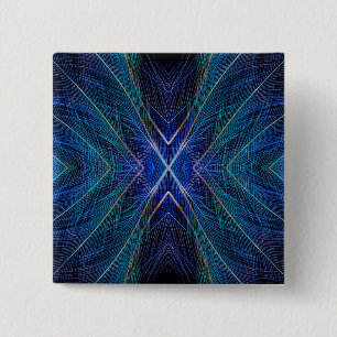 Bóton Quadrado 5.08cm Desenho de Pena Fractal Azul