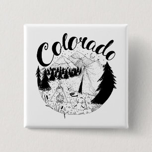 Bóton Quadrado 5.08cm Desenho de Tinta de Camping na Montanha do Colorad
