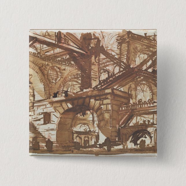 Bóton Quadrado 5.08cm Desenho de uma prisão imaginária (Frente)