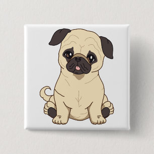 Bóton Quadrado 5.08cm Desenho do Pug por edição limitada de Pablo