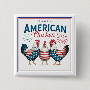 Bóton Quadrado 5.08cm Desenho Patriótico Americano de Frango de 4 de Jul