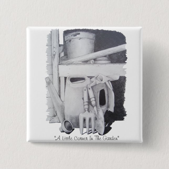 Bóton Quadrado 5.08cm Desenho vitalício de ferramentas de jardim para ja (Frente)