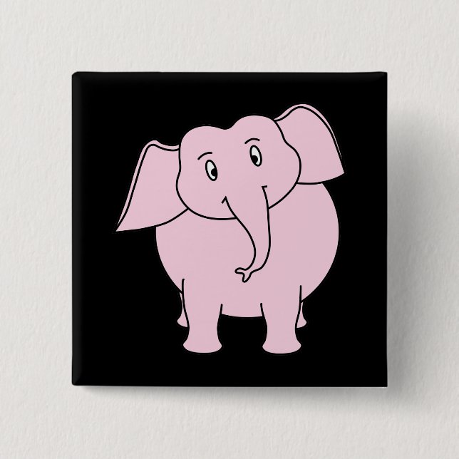 Bóton Quadrado 5.08cm Desenhos animados de um elefante cor-de-rosa (Frente)