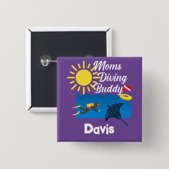 Bóton Quadrado 5.08cm Design Buddy de Diving do Mães - Botão Magnet Quad (Frente & Verso)