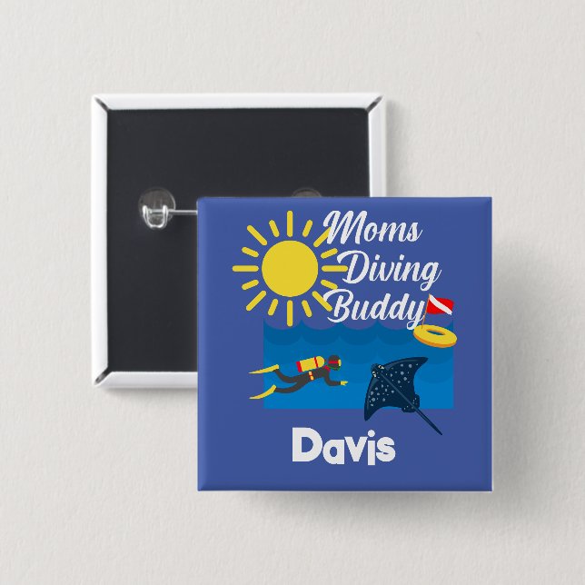 Bóton Quadrado 5.08cm Design Buddy de Diving do Mães - Botão Magnet Quad (Frente & Verso)