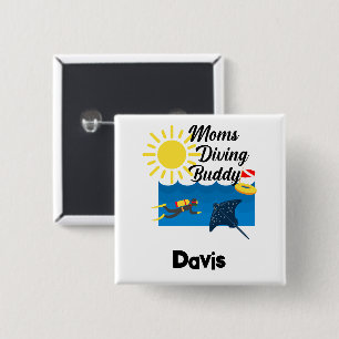 Bóton Quadrado 5.08cm Design Buddy de Diving do Mães - Botão Quadrado