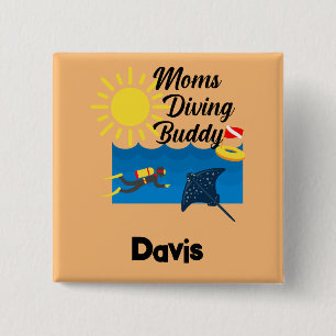 Bóton Quadrado 5.08cm Design Buddy de Diving do Mães - Botão Quadrado