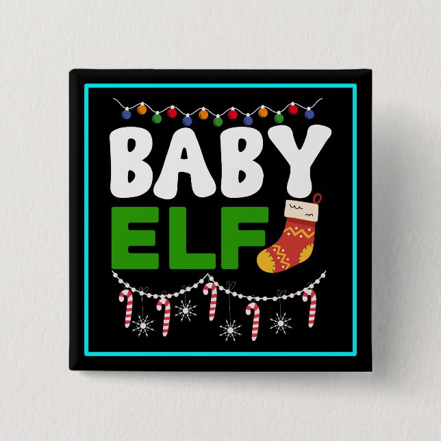 Bóton Quadrado 5.08cm Design de Natal de Elfo Bebê-84608 (Frente)
