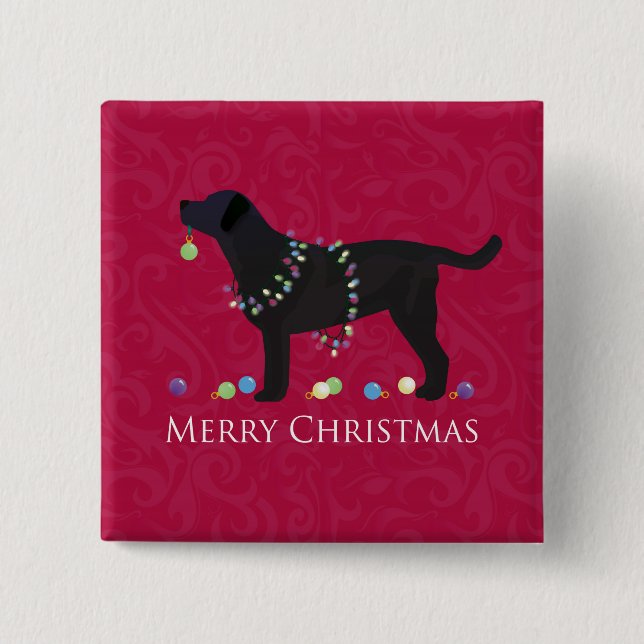 Bóton Quadrado 5.08cm Design de Natal Merry Black Lab (Frente)