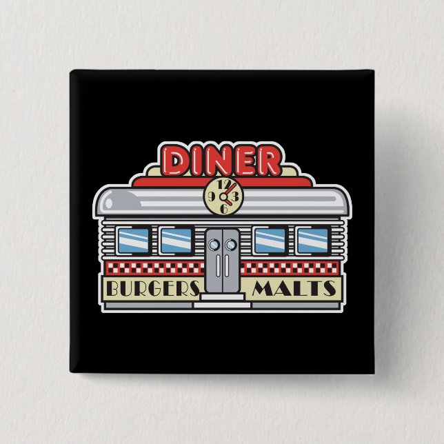 Bóton Quadrado 5.08cm design de retro-diner (Frente)