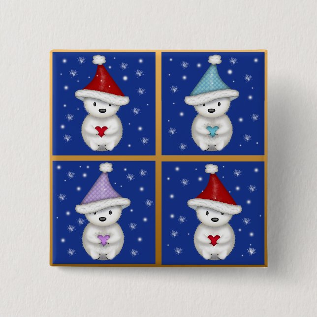 Bóton Quadrado 5.08cm Design de Ursos Polares Cujos (Frente)