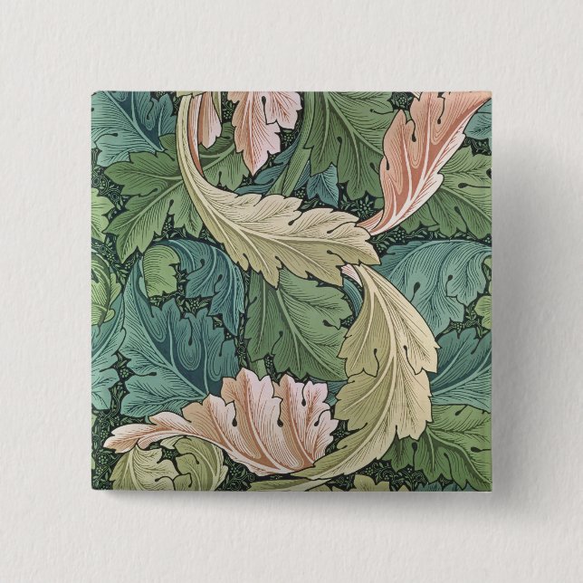Bóton Quadrado 5.08cm Design do papel de parede do "Acanthus", 1875 (Frente)