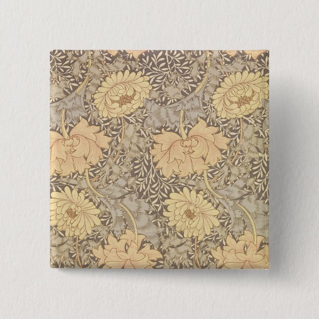 Bóton Quadrado 5.08cm Design do papel de parede do "crisântemo", 1876 (Frente)