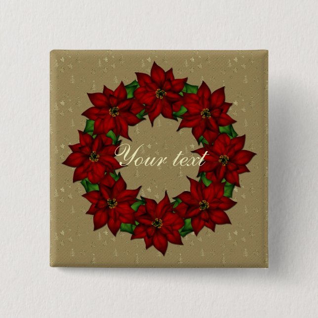 Bóton Quadrado 5.08cm Design festivo da poinsétia (Frente)