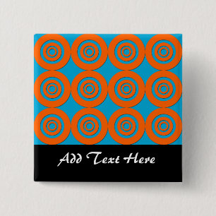 Bóton Quadrado 5.08cm Design Moderno Contemporâneo Círculos Laranja Azul