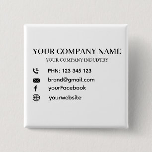 Bóton Quadrado 5.08cm Design Moderno Personalizado Promocional Empresari