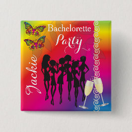 Bóton Quadrado 5.08cm Designs de Festa de solteira de borboletas psicodé