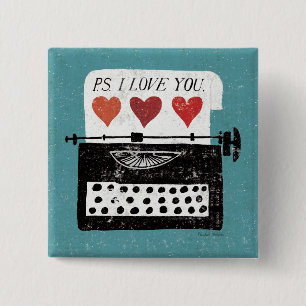 Bóton Quadrado 5.08cm Desktop do vintage - máquina de escrever