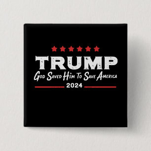 Bóton Quadrado 5.08cm Deus O Salvou Para Salvar A América Trump 47