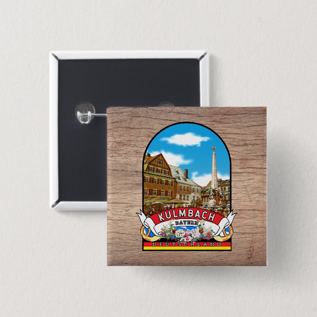 Bóton Quadrado 5.08cm Deutschland Kulmbach Vintage souvenir (Frente & Verso)