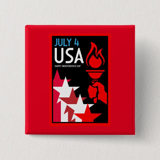 Bóton Quadrado 5.08cm Dia da Independência Americana (Frente)