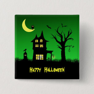 Bóton Quadrado 5.08cm Dia das Bruxas de Spooky Haunted House