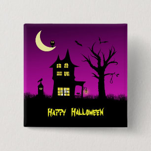 Bóton Quadrado 5.08cm Dia das Bruxas de Spooky Haunted House