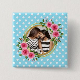 Bóton Quadrado 5.08cm Dia de as mães de Foto Floral Floral da Terra Rúst