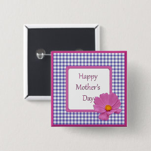 Bóton Quadrado 5.08cm Dia de as mães Purple Flower e Design Gingham