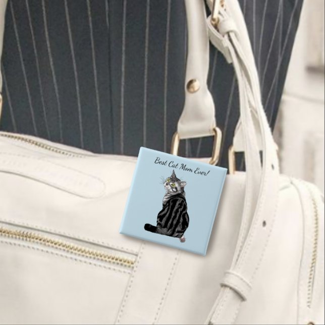 Bóton Quadrado 5.08cm Dia de as mães Tabby Cat (Criador carregado)