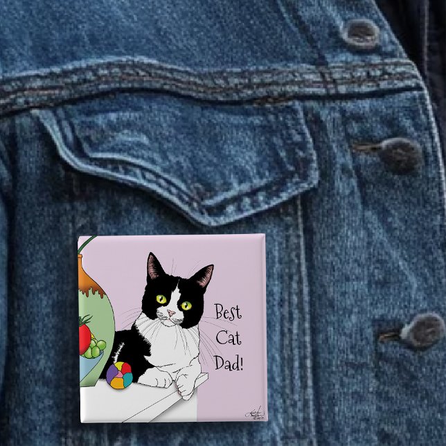 Bóton Quadrado 5.08cm Dia de os pais Tuxedo Cat (Criador carregado)