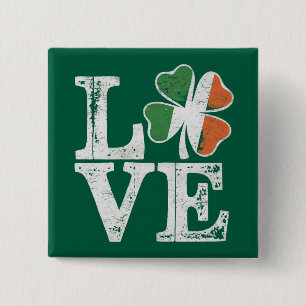Bóton Quadrado 5.08cm Dia de São Patrício Amor Sortudo Trevo Verde Irlan