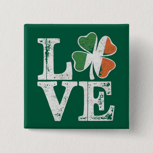 Bóton Quadrado 5.08cm Dia de São Patrício Love Lucky Irish Shamrock Gree (Frente)