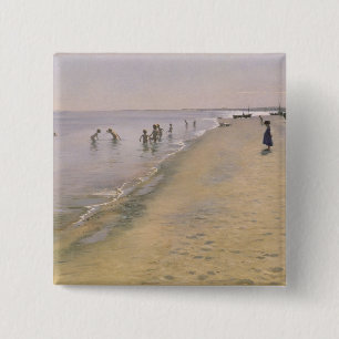 Bóton Quadrado 5.08cm Dia de verão na praia sul de Skagen, 1884
