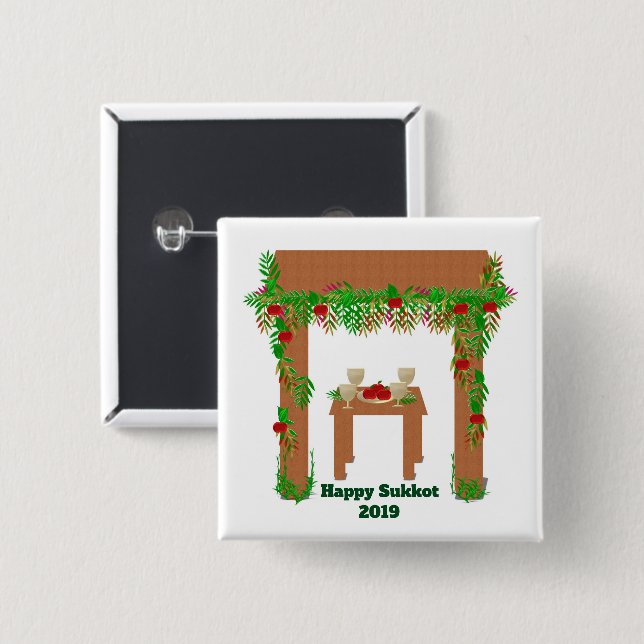 Bóton Quadrado 5.08cm Dia especial Feliz Sukkot (Frente & Verso)