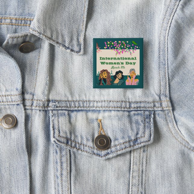 Bóton Quadrado 5.08cm Dia Internacional da Mulher, 8 de março Floral (In Situ)