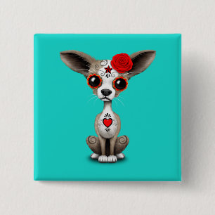 Bóton Quadrado 5.08cm Dia vermelho da chihuahua inoperante