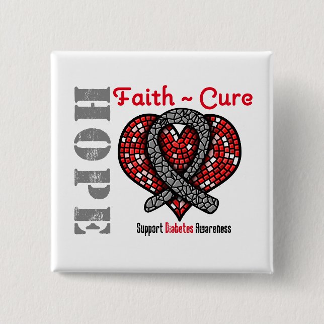 Bóton Quadrado 5.08cm Diabetes Hope Faith Cure Heart Ribbon (Frente)
