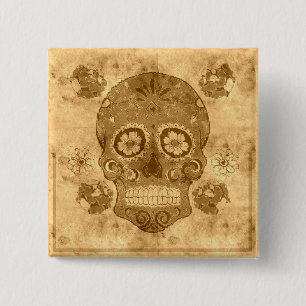 Bóton Quadrado 5.08cm Diâmetro de los muertos -- Botão do crânio do