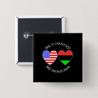 Bóton Quadrado 5.08cm Diáspora Africana Bandeira EUA Coração País Patrim