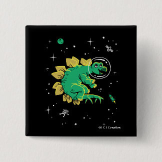 Bóton Quadrado 5.08cm Dinos Do Stegossauro Verde Tan No Espaço