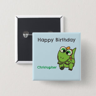 Bóton Quadrado 5.08cm Dinossauros verdes fofos personalizados azul anive