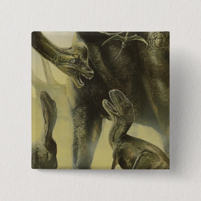Bóton Quadrado 5.08cm Dinossauros Vintage, Torvossauro e Brachiossauro (Frente)