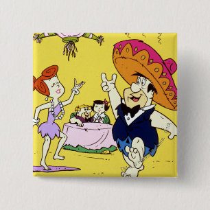 Bóton Quadrado 5.08cm Discussão de Wilma do Flintstone de Fred e festa