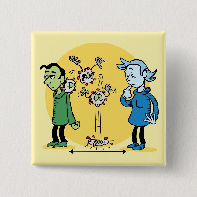 Bóton Quadrado 5.08cm Distância social (Frente)