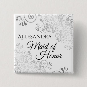 Bóton Quadrado 5.08cm Distintivo de Nome da Dama de Honra Casamento Curl